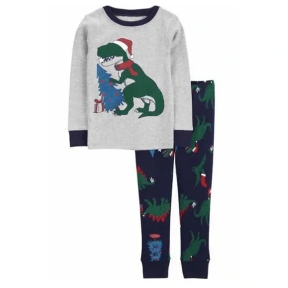 NEW Carter's 4 Piece Cotton Snug Fit Christmas Santa Claus Reindeer Dinosaur Pjs - Picture 2 of 8